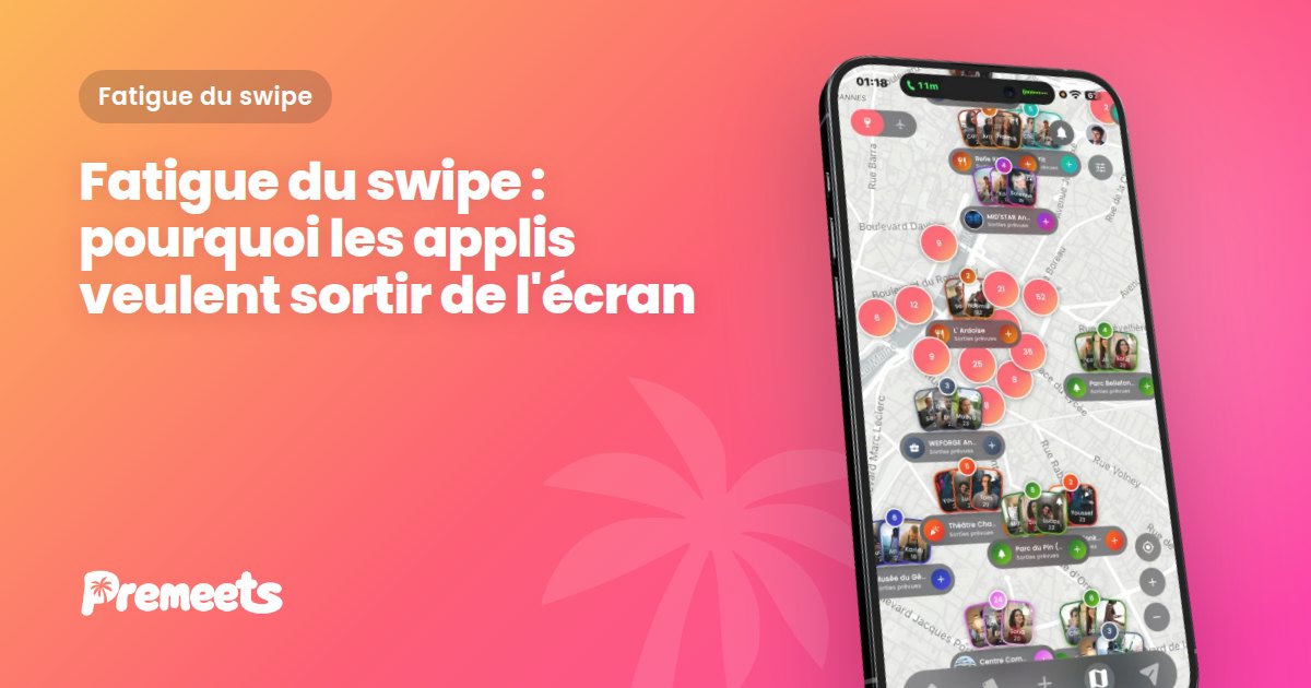 Illustration de couverture Premeets : le titre de l'article affiché sur le dégradé de marque Premeets, avec l'application ouverte sur un smartphone au premier plan.